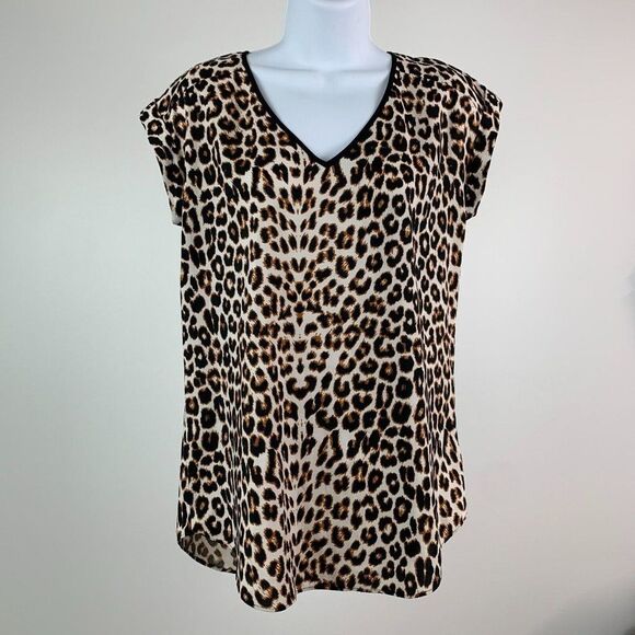 Express sz S Top Blouse Cap Sleeve Leopard Print V-neck Lightweight - Picture 1 of 7